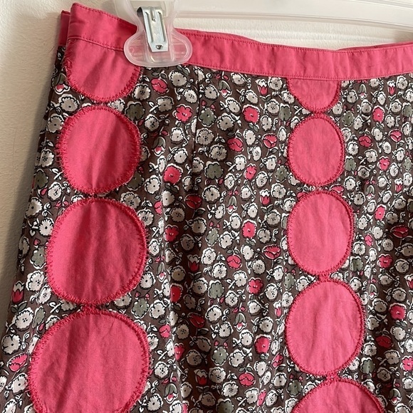 Boden Artsy Appliqué Skirt Boho Brown Pink 8L Floral Full Dot Mixed Feminine - Picture 8 of 16